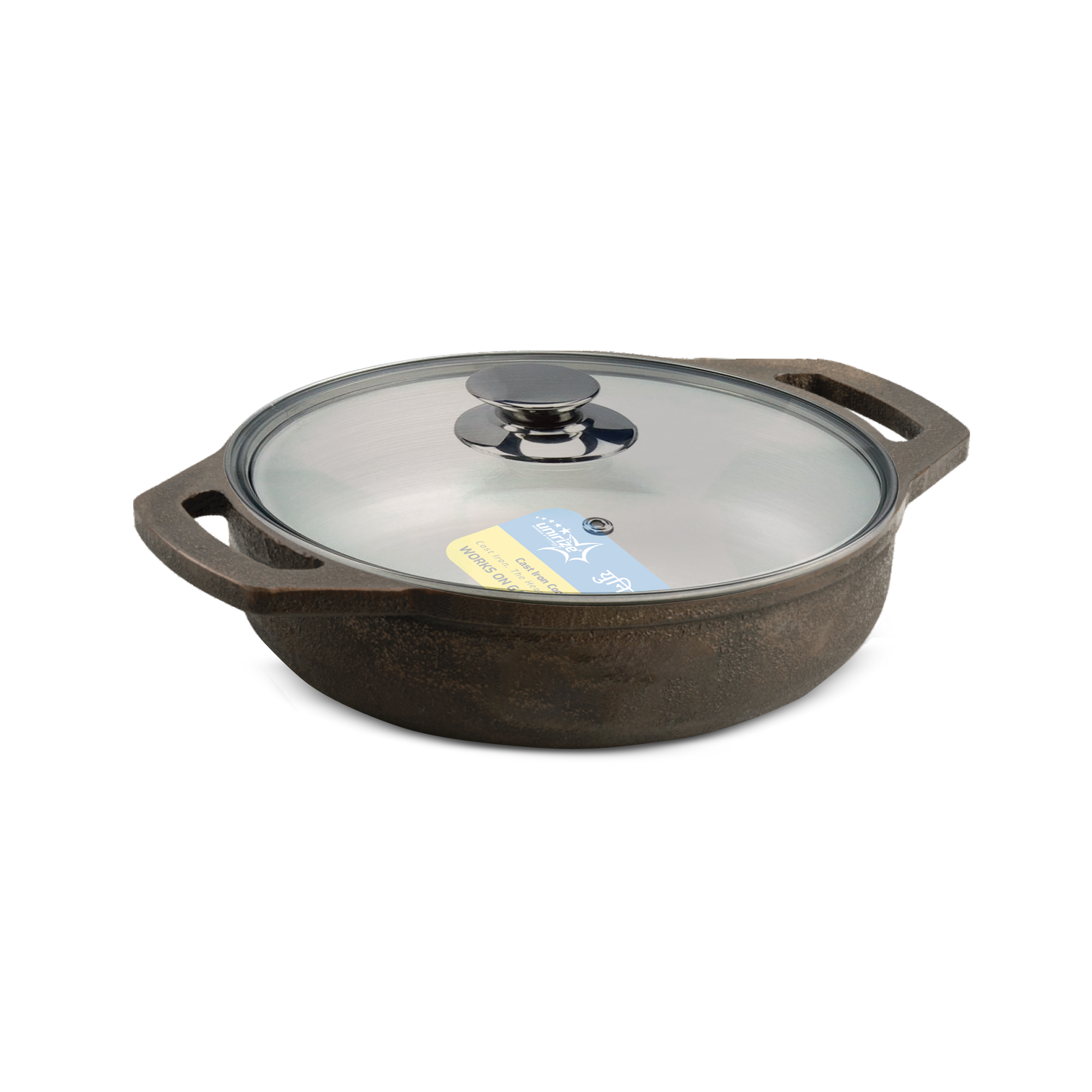 Unirize Cast Iron Kadai with Glass Lid 28cm