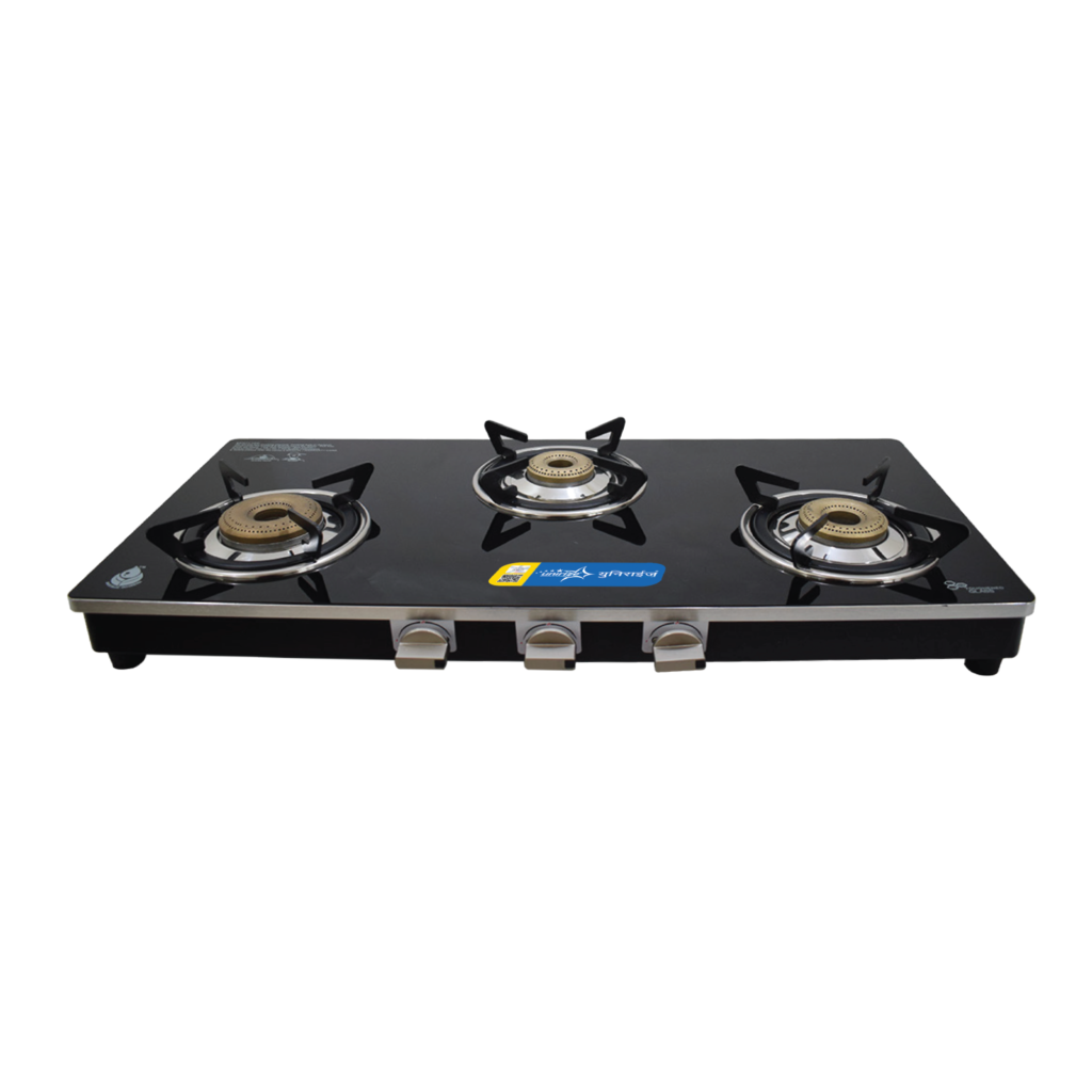 Dazzle Auto 3 Burner Glass Top Gas Stove