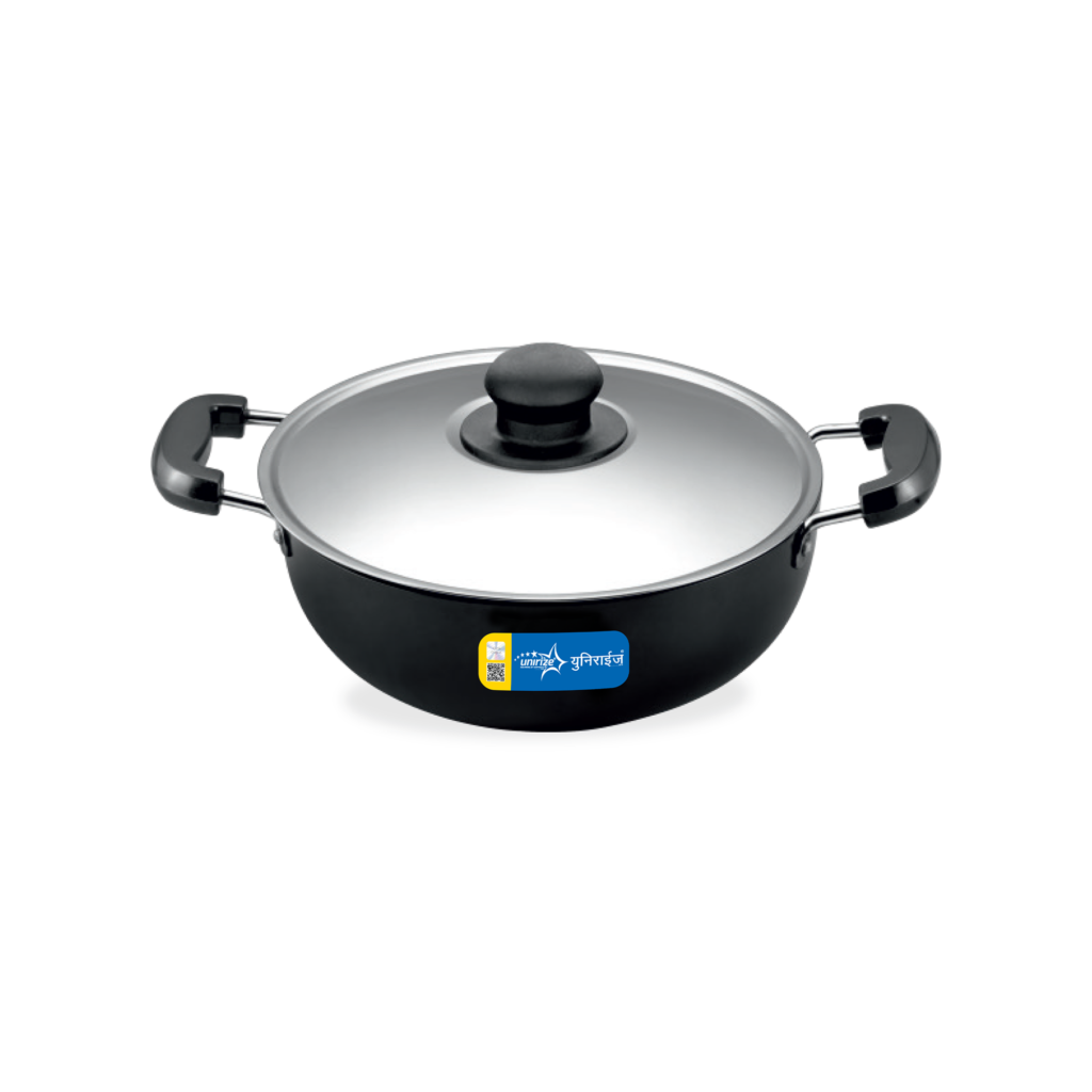 Unirize Hard Anodised Induction Kadhai with SS Glass Lid 2L