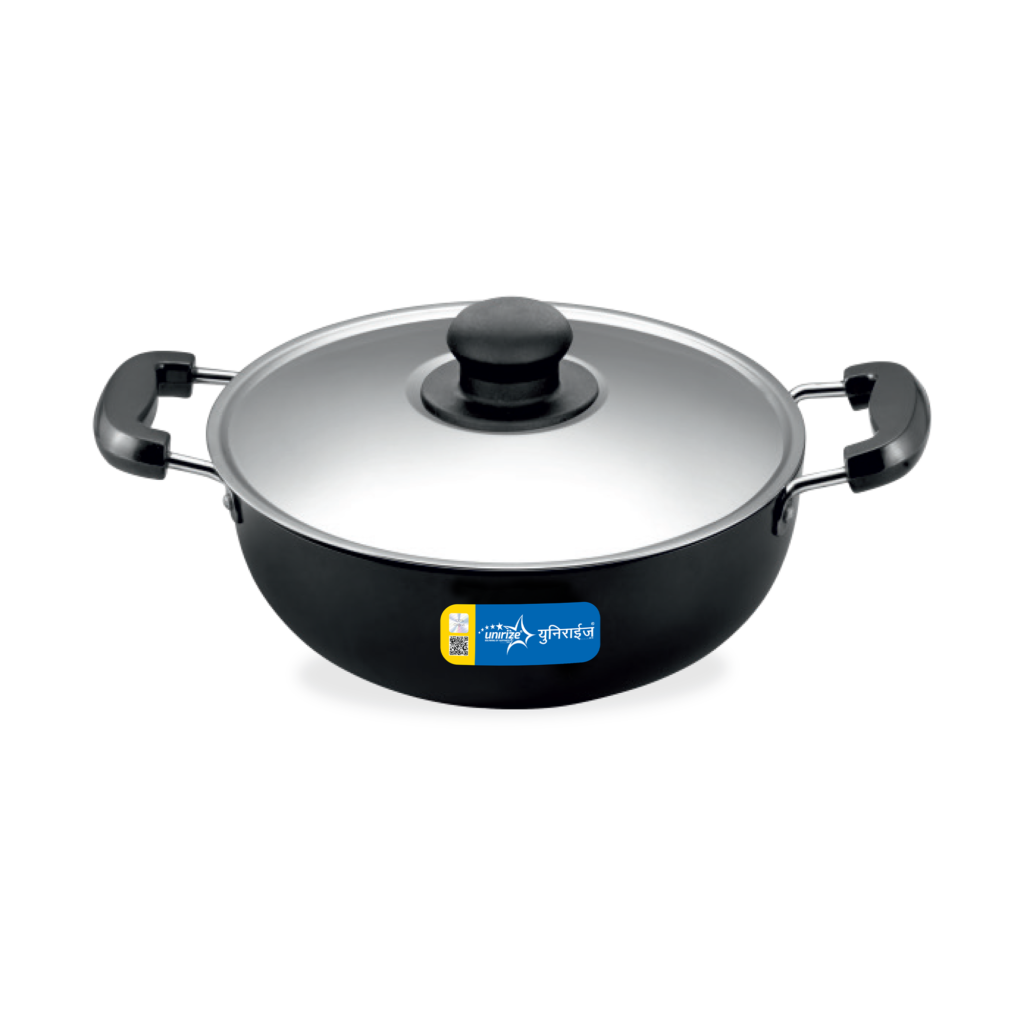 Unirize Hard Anodised Induction Kadhai with SS Glass Lid 5L