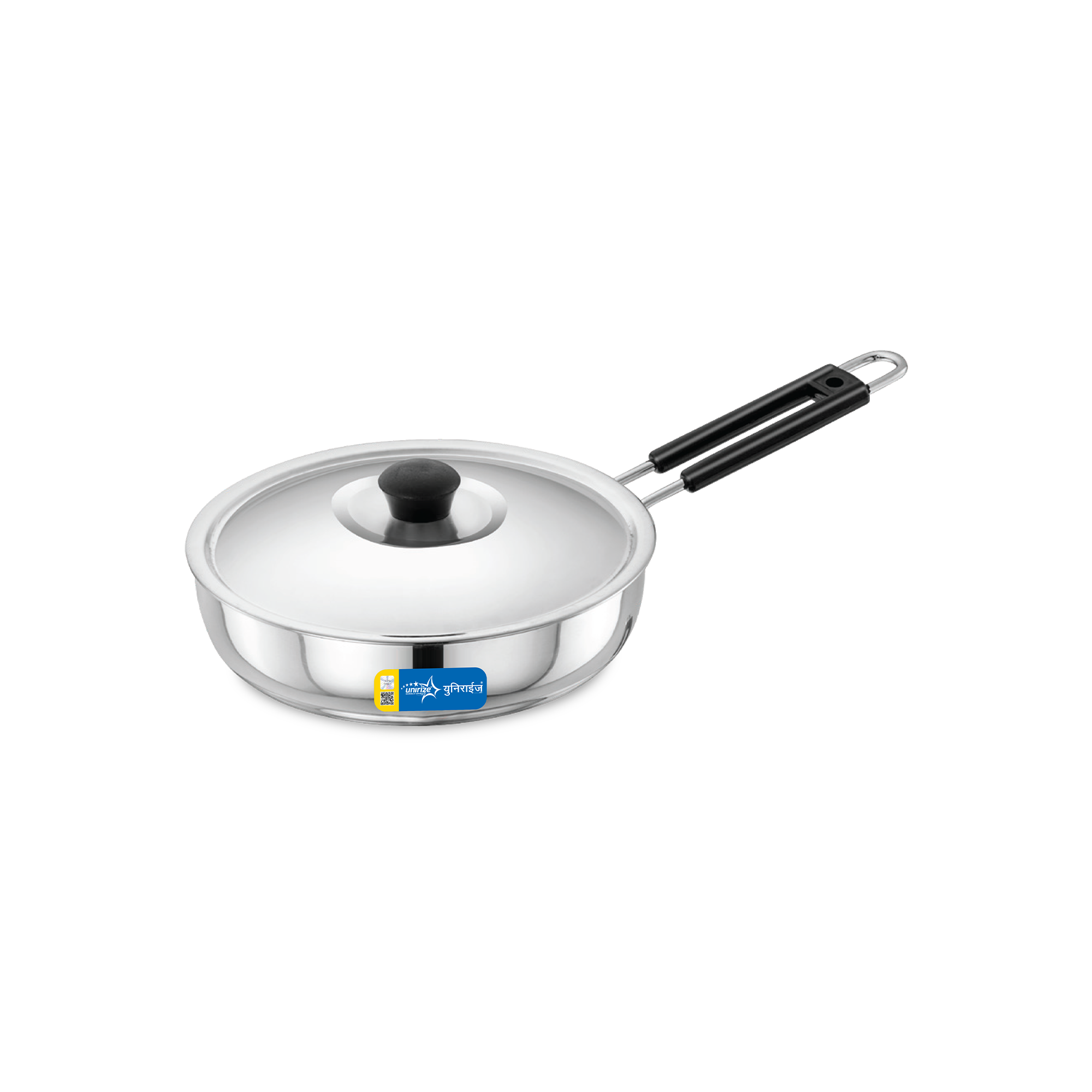 Unirize Non-Induction Polish Fry Pan with Stainless Steel Lid 190mm