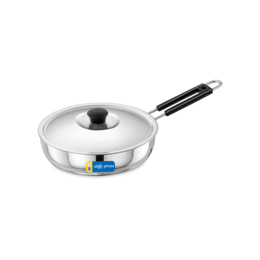 Unirize Non-Induction Polish Fry Pan with Stainless Steel Lid 210mm