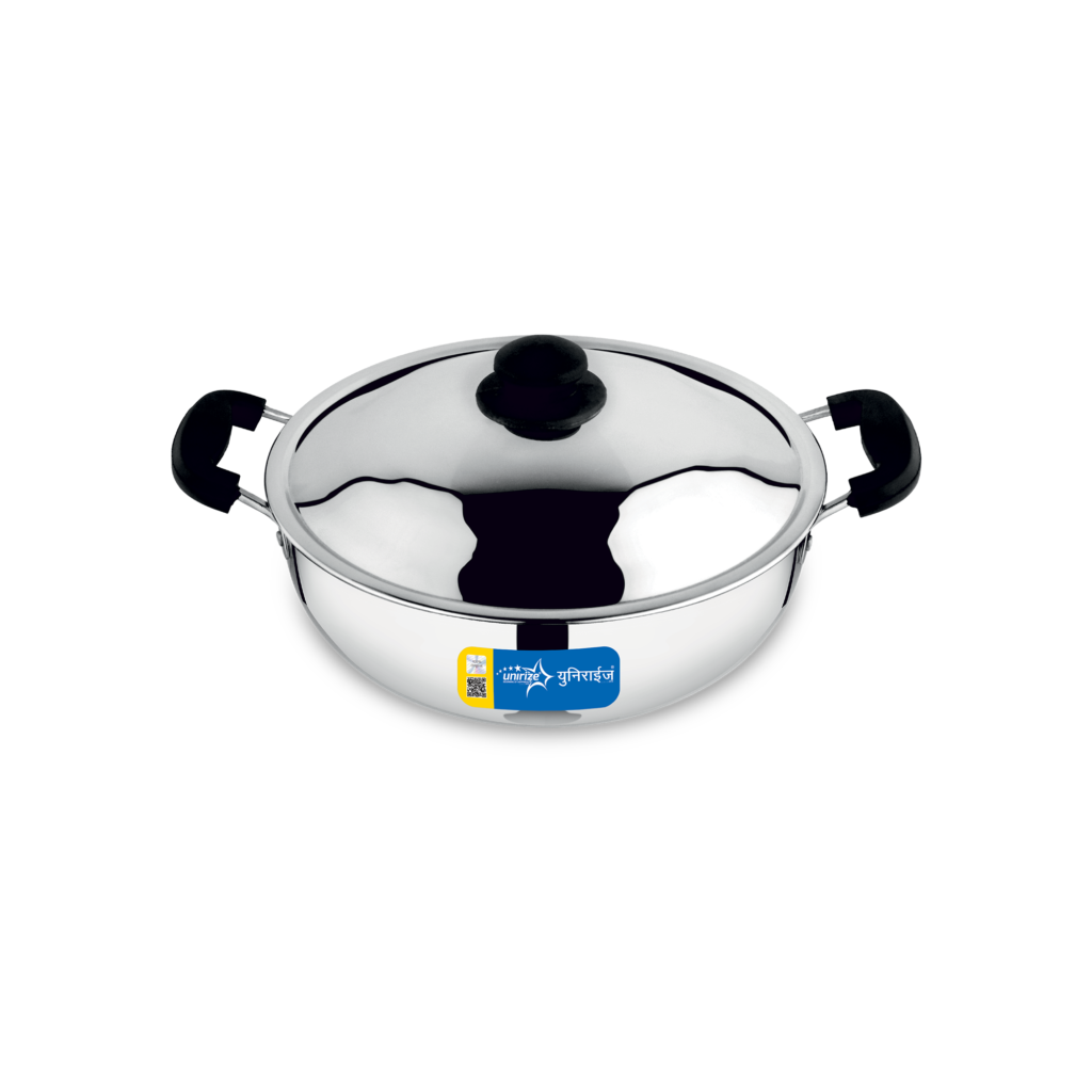 Unirize Non-Induction Polish Kadai with Stainless Steel Lid 3Ltr