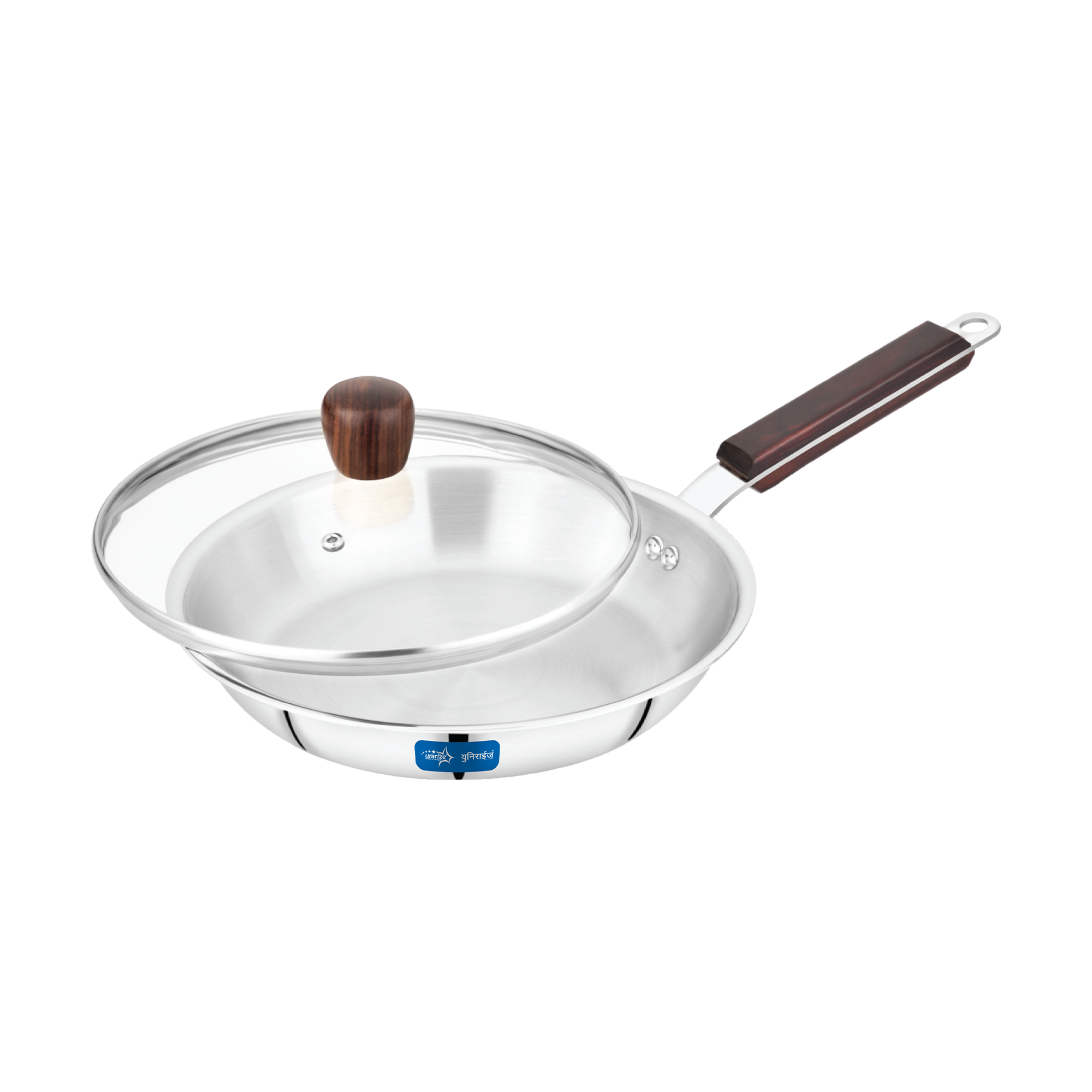 Triply Wooden Handle Fry Pan with Glass Lid 26cm