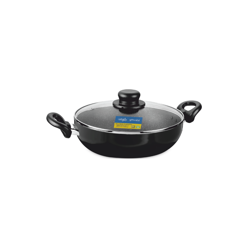 Unirize 3.25mm Non-Stick Induction Kadhai with Glass Lid 22cm