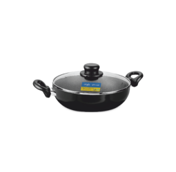 Unirize 3.25mm Non-Stick Induction Kadhai with Glass Lid 22cm