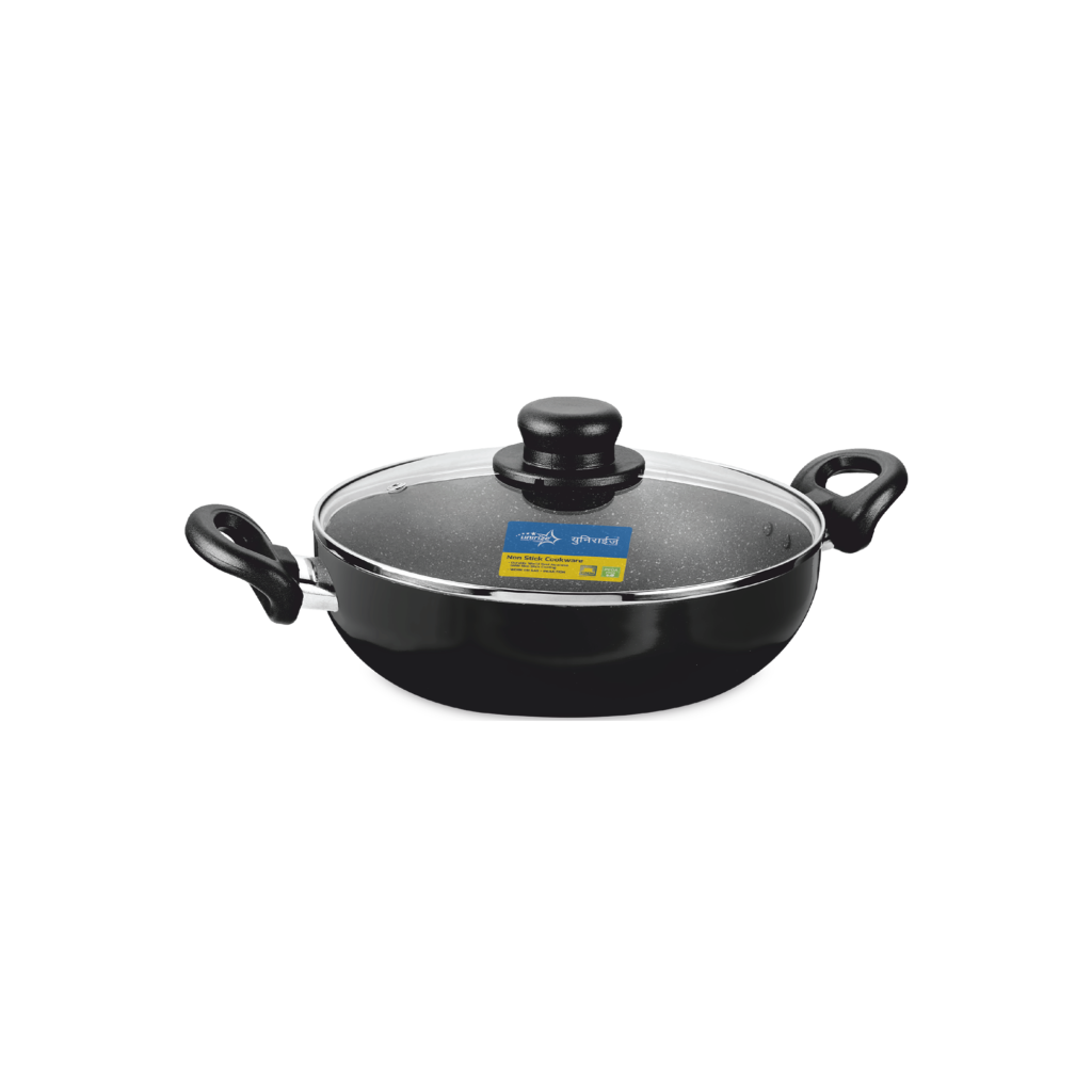 Unirize 4mm Non-Stick Induction Kadhai with Glass Lid 24cm