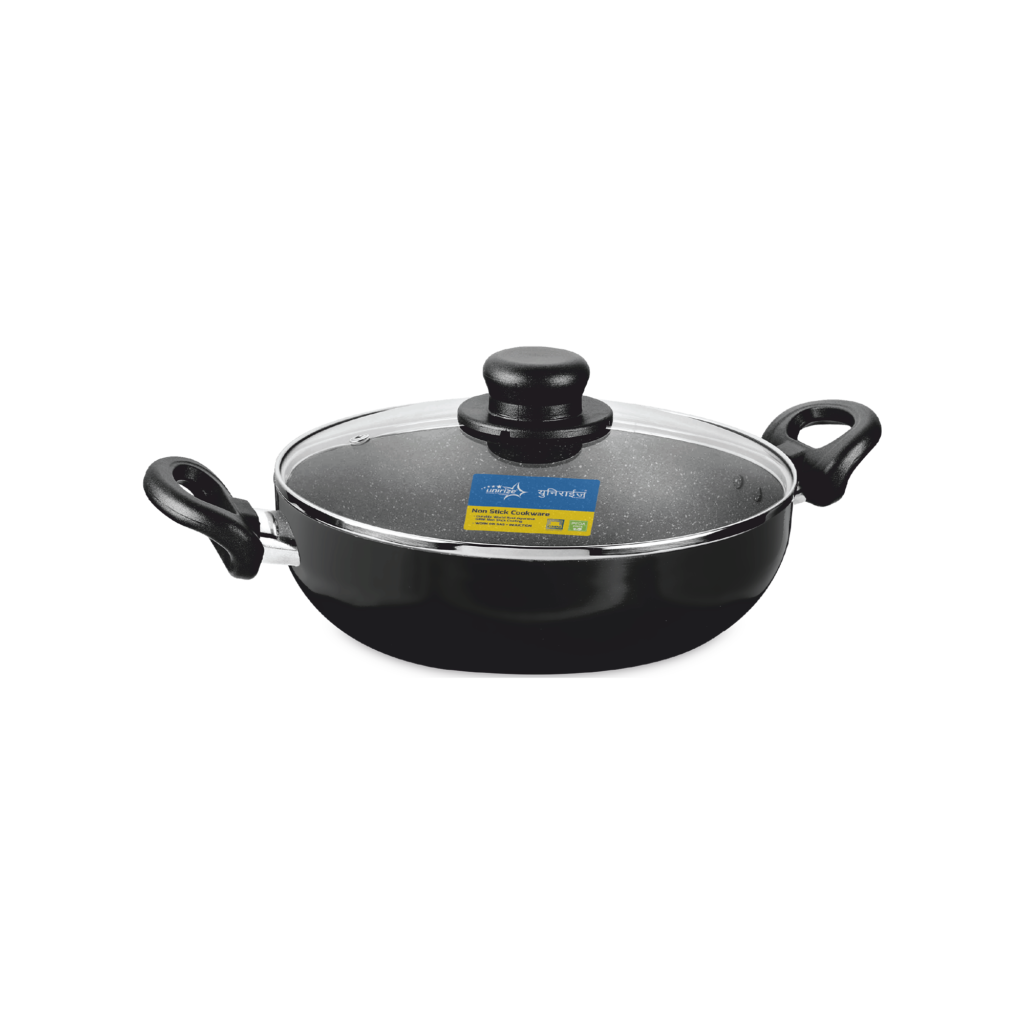 Unirize 3.25mm Non-Stick Induction Kadhai with Glass Lid 26cm