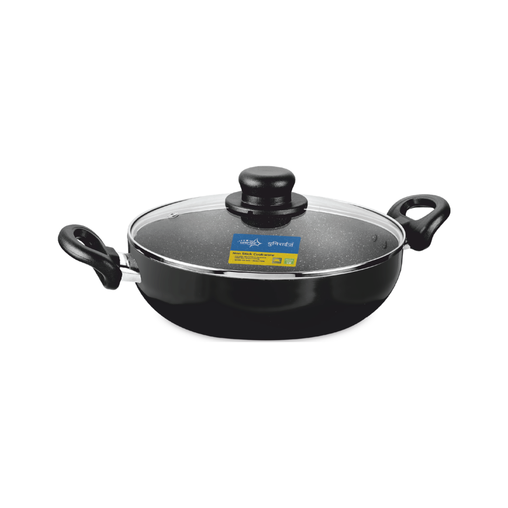 Unirize 3.25mm Non-Stick Induction Kadhai with Glass Lid 28cm