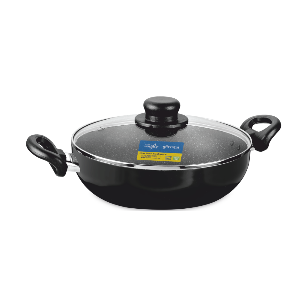 Unirize 3.25mm Non-Stick Induction Kadhai with Glass Lid 30cm