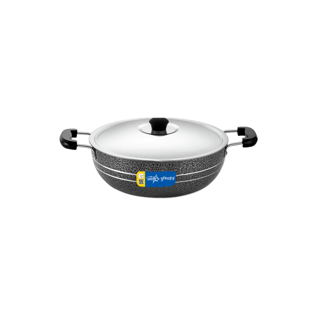 Unirize Powder Coating Induction Kadhai with Stainless Steel Lid 2Ltr